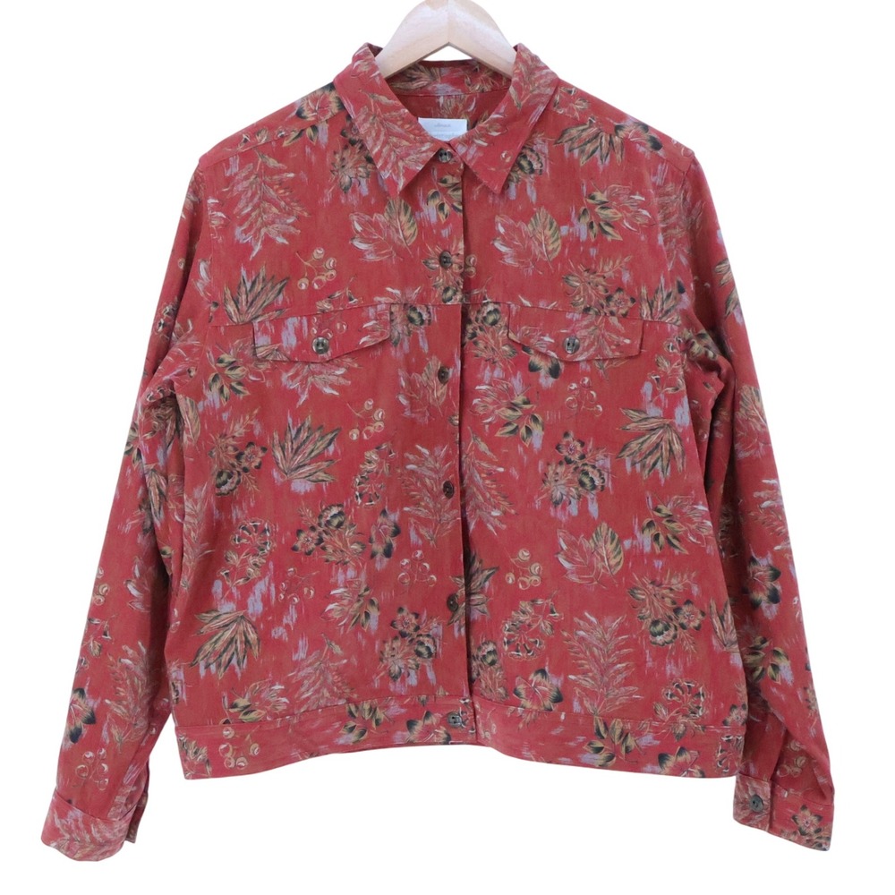 Vtg 90s Floral Button Down Shirt Jacket‎ Womens Shacket Western Stretch Size L
